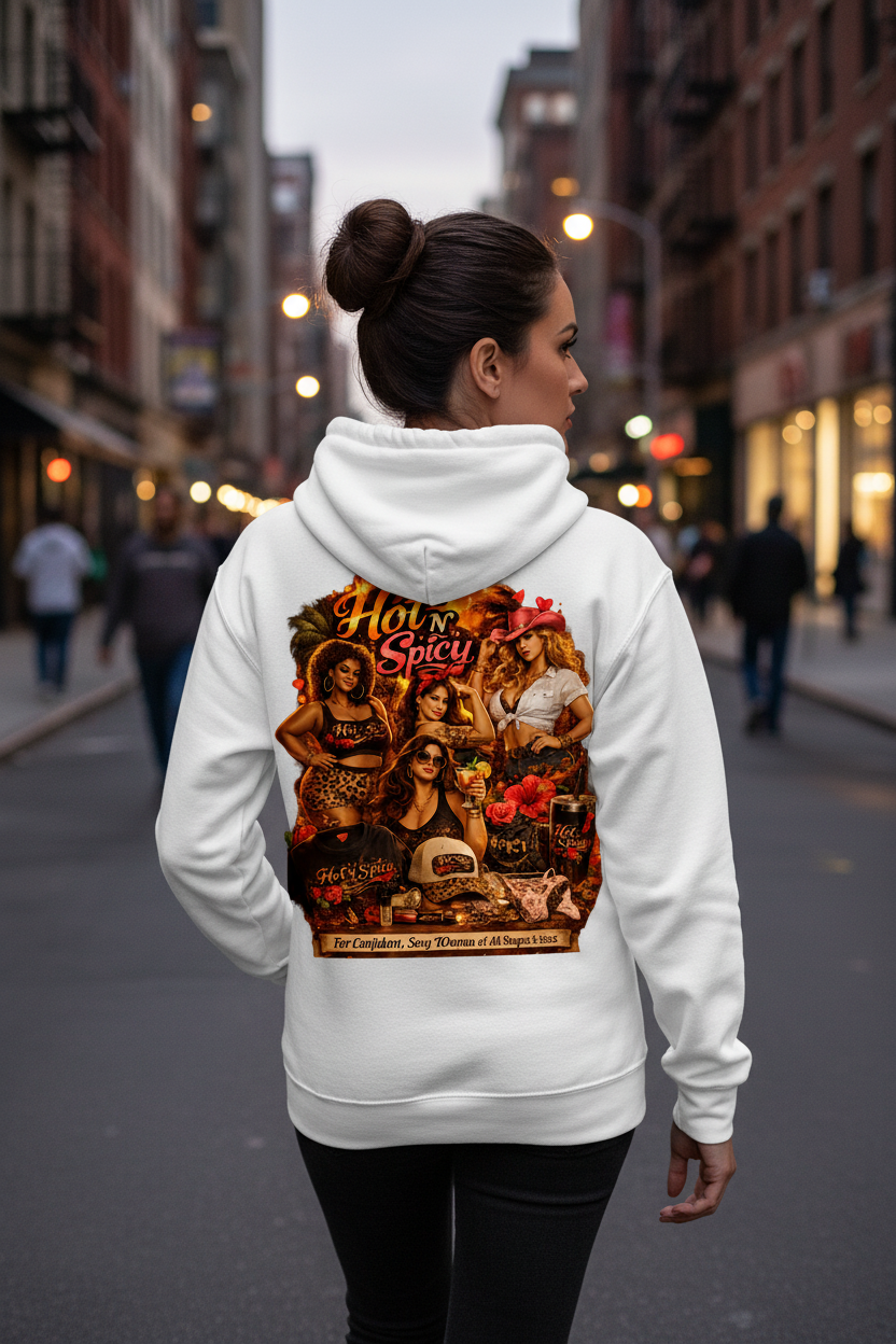 Hot N Spicy White Hoodie Back