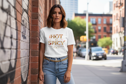 HOT N SPICY White T-Shirt Female Mockup