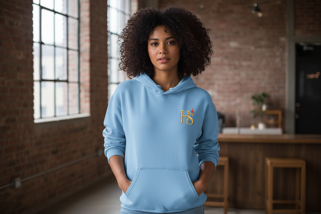 HS HotNSpicy Private Reserve - Baby Blue Hoodie Front Female Model