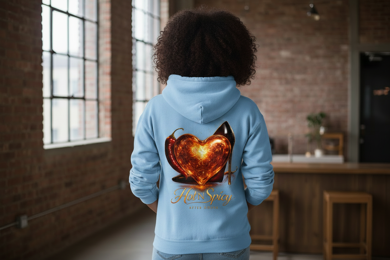 Hot N Spicy After Hours Heart - Baby Blue Hoodie Back Female Model
