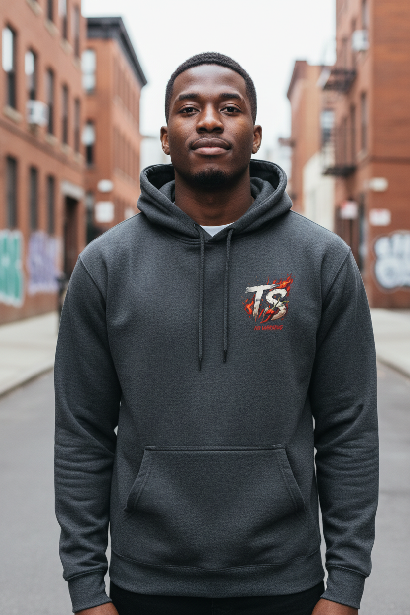 TS No Warning Left Chest Dark Grey Hoodie
